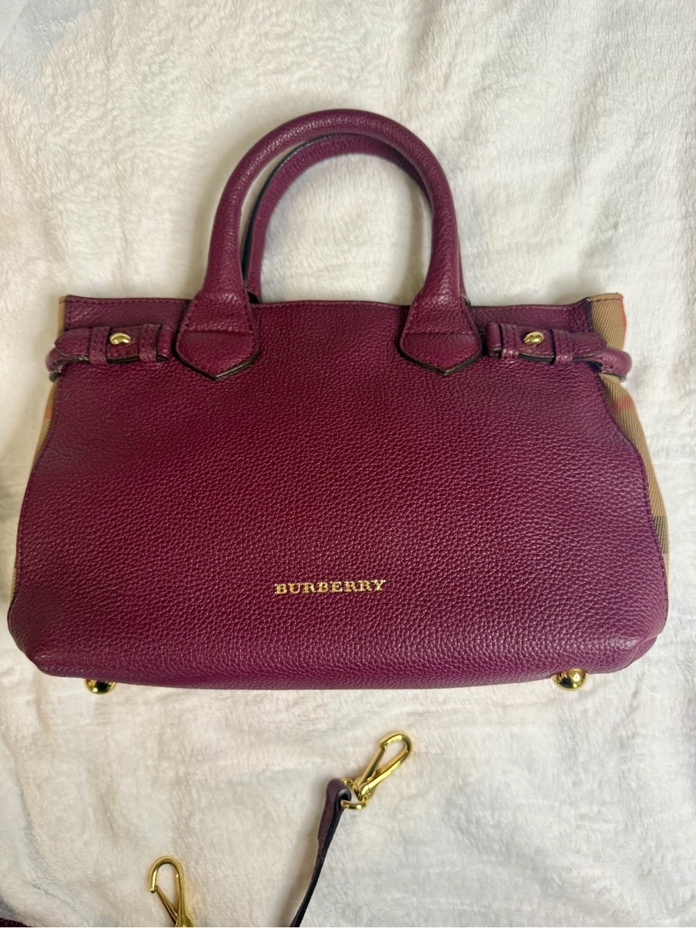 Burberry Plum Grain Calf Leather Tote Crossbody Bag + Entrupy COA